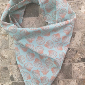 Sea Shells on Teal Beach Themed Cotton Pet Bandana/Scarf