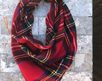 Red, Green, Black & Yellow Holiday Tartan Flannel Shirting Plaid Pet Bandana/Scarf