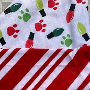 Christmas Paw Prints Holiday Lights & Candy Cane Stripe Holiday Flannel Pet Bandana/Scarf