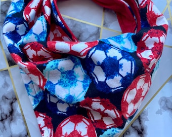 Red White & Blue Soccer Balls and Red Flannel Cotton Pet Bandana/Scarf