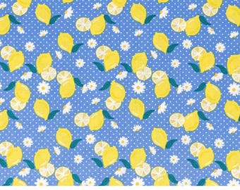 Yellow Lemons and Dots on Blue Cotton Pet Bandana/Scarf