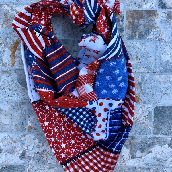 Red White & Blue Patriotic July 4th Patchwork Quilt Flannel Cotton Pet Bandana/Scarf