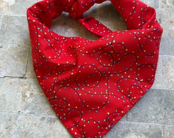 Christmas Holiday Lights on Red CottonPet Bandana/Scarf
