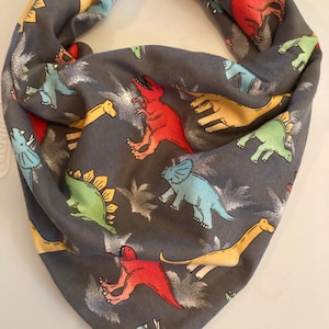 Multicolor Dinosaurs on Gray Flannel Cotton Pet Bandana/Scarf