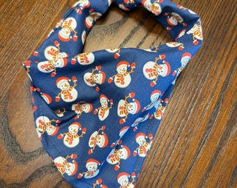 Holiday Winter Snowman on Navy Cotton Pet Bandana/Scarf