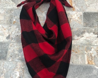 Red & Black Buffalo Check Bandana - Black and Red Plaid Shirting Fabric Dog Bandanna