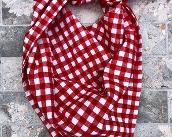 Red & White Gingham Small Buffalo Check Plaid Cotton Pet Bandana/Scarf