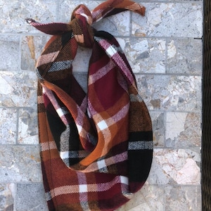 Maroon Burnt Orange Black Plaid Shirting Flannel Pet Bandana/Scarf