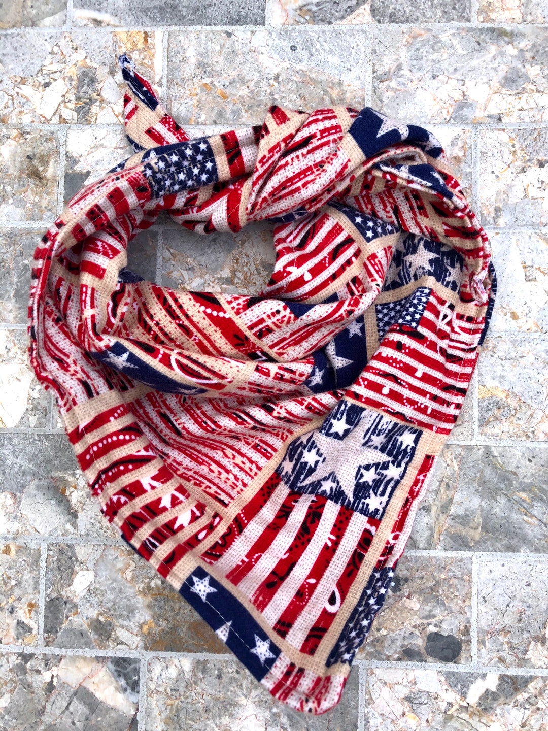 Vintage American Flag Patriotic 4th of July Flannel Cotton Pet Bandana ...