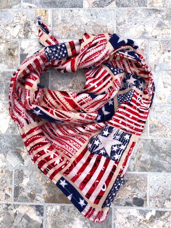 Vintage American Flag Patriotic 4th of July Flannel Cotton Pet  Bandana/scarf 