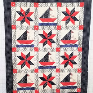 Red Modern Quilt Floral Patchwork Quilt Turquoise Quilt Quilt for SALE Star Baby Quilt White Star Quilt Handmade Boho Quilt Blue
