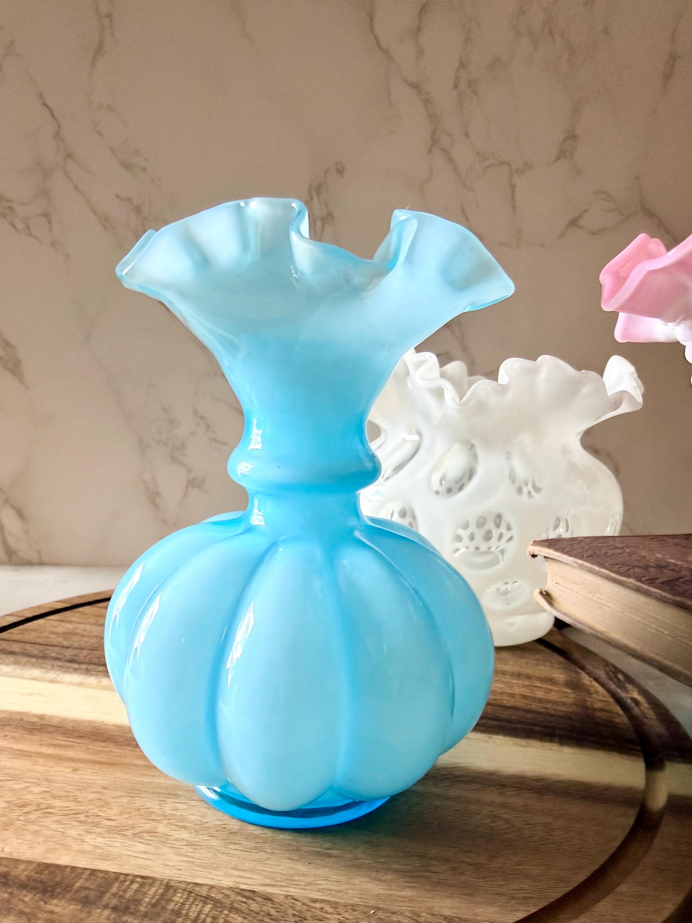 Fenton Blue Ruffled Vase - Etsy