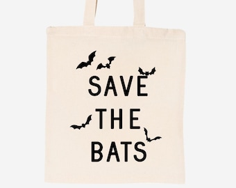 Save the Bats Tote Bag, Reusable Trick or Treat Bag, Canvas Tote Bag, Trick or Treat Tote, Halloween Gifts for Kids, Eco Friendly