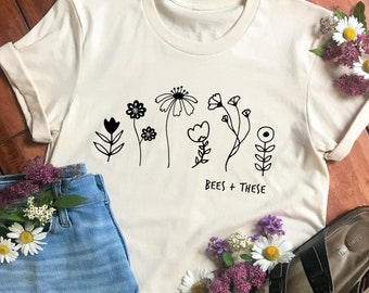 Wildflower Shirt, Bee Tee, Flower Shirt for Women, Gift for Nature Lover, Honeybee Shirt, Flower Graphic Tshirt, Nature Tee for Women