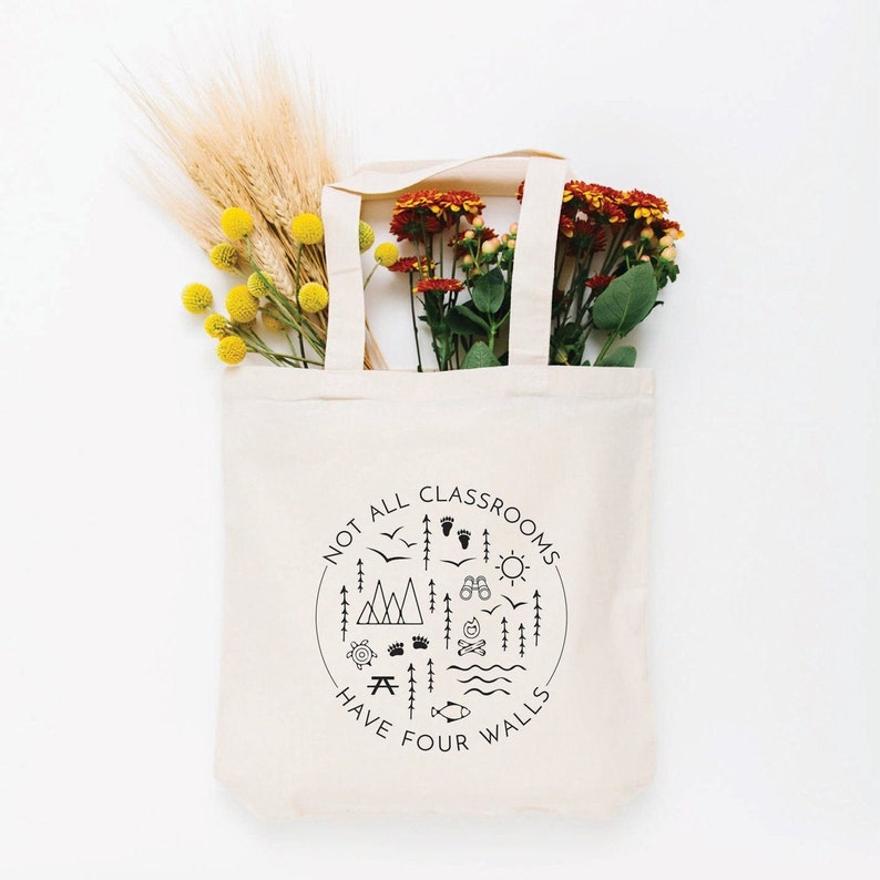 Not All Classrooms Have Four Walls Tote Bag, Choose Size and Color Small Cream