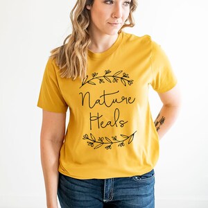 Nature Tshirt, Outdoor Tee, Adventure Tshirt for Women, Outdoorsy Shirt, Gift for Nature Lover, Gift for Naturalist, Flower Nature Shirt Mustard