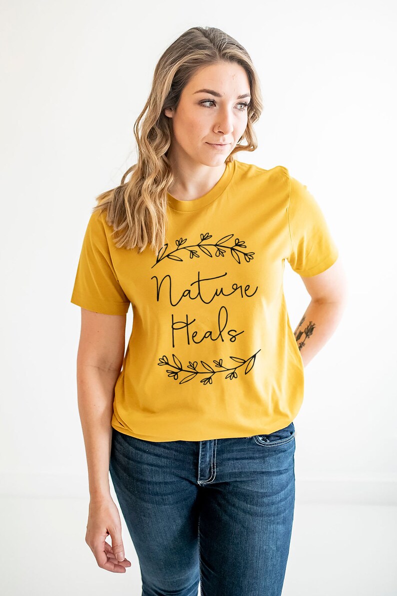 Nature Tshirt, Outdoor Tee, Adventure Tshirt for Women, Outdoorsy Shirt, Gift for Nature Lover, Gift for Naturalist, Flower Nature Shirt Mustard