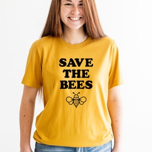 Save the Bees Shirt, Bee Tee, Honeybee Shirt, Gift for Beekeeper, Beekeeper Shirt, Retro Bee Tee, Honeybee Graphic Tshirt, Pollinator Tshirt Mustard