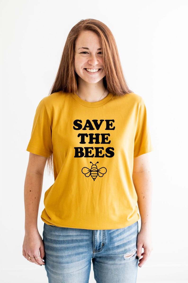 Save the Bees Shirt, Bee Tee, Honeybee Shirt, Gift for Beekeeper, Beekeeper Shirt, Retro Bee Tee, Honeybee Graphic Tshirt, Pollinator Tshirt Mustard