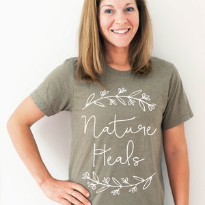 Nature Tshirt, Outdoor Tee, Adventure Tshirt for Women, Outdoorsy Shirt, Gift for Nature Lover, Gift for Naturalist, Flower Nature Shirt Olive
