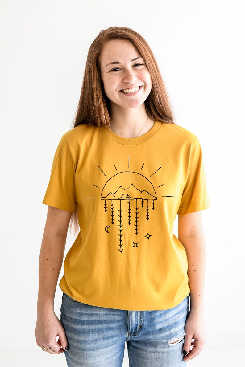 Camping Shirt, Outdoor Camp Tee, Adventure Tshirt for Women, Outdoorsy Camp Shirt, Gift for Nature Lover, Nature Shirt Hiking Mustard