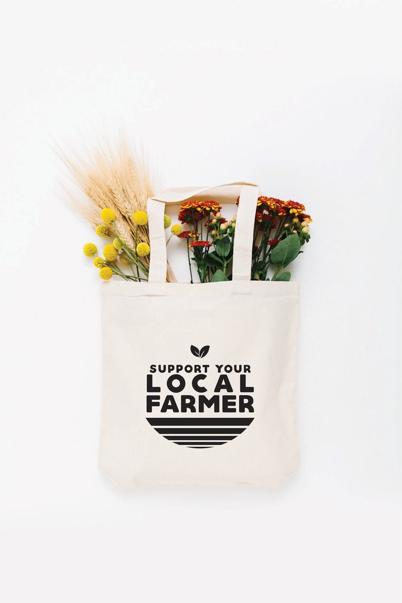 Support Your Local Farmer Tote Bag, Choose Size and Color Small Cream