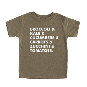 Vegetable Shirt for Kids, Eat Veggies Kids Tee, Garden Shirt for Kids, Gift for Gardener, Gender Neutral Plant Shirt, Toddler Plant Tee Olive