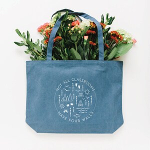 Not All Classrooms Have Four Walls Tote Bag, Choose Size and Color Medium Blue