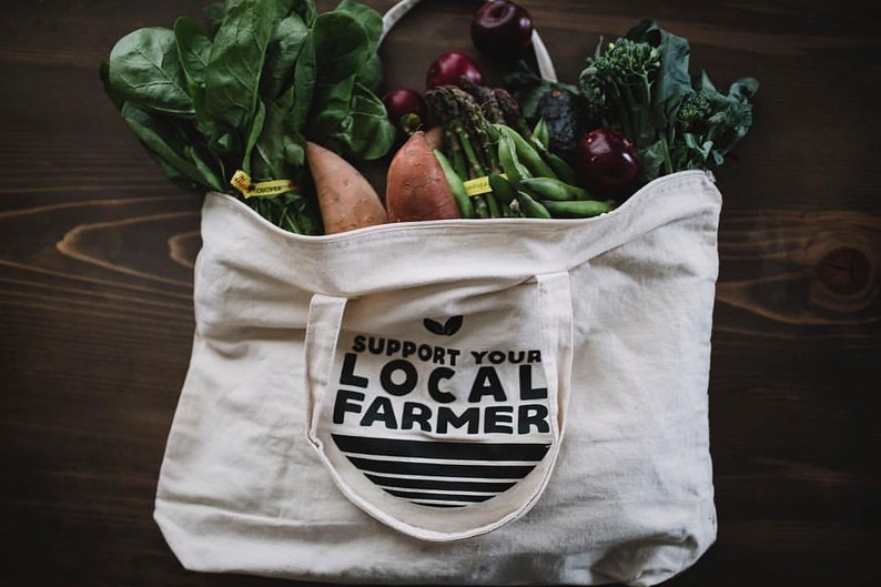 Support Your Local Farmer Tote Bag, Choose Size and Color image 1