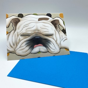 Greeting Card, Dog Card, Funny Card, Animal Lover Card, Dog Lover Card, English Bulldog Greeting Card, Sleeping English Bulldog, Polka Dots