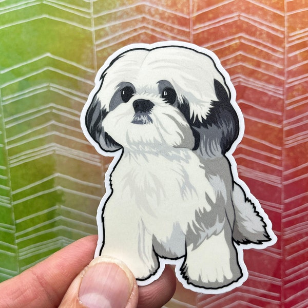 Shih Tzu Vinyl Sticker, Shih Tzu Sticker, Funny Dog Sticker, Dog Lover Sticker, Cute Sticker, Black and White Shih Tzu