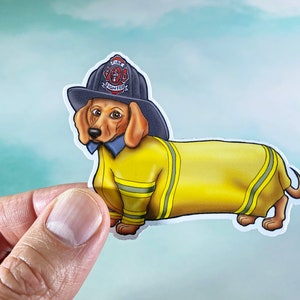 Dachshund Vinyl Sticker, Dachshund Sticker, Funny Dog Sticker, Dog Lover Sticker, Cute Sticker, Firefighter Sticker, Wiener Dog Sticker
