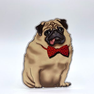 Pug Vinyl Sticker, Pug Decal Sticker, Funny Dog Sticker, Dog Lover Sticker, Cute Sticker, Chubby Pug in Bow Tie