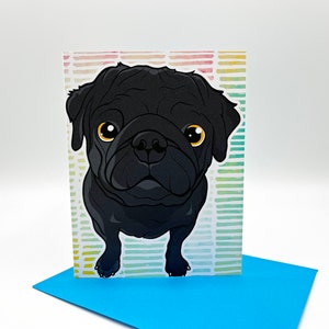 Pug Greeting Card, Dog Card, Funny Card, Animal Lover Card, Black Pug Greeting Card, Pug Lover Card, Fat Black Pug Greeting Card