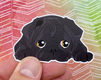 Black Pug Sticker, Pug Sticker, Dog Sticker, Dog Vinyl Sticker, Cute Sticker, Adorable Sticker, Funny Sticker, Sleeping Pug Sticker