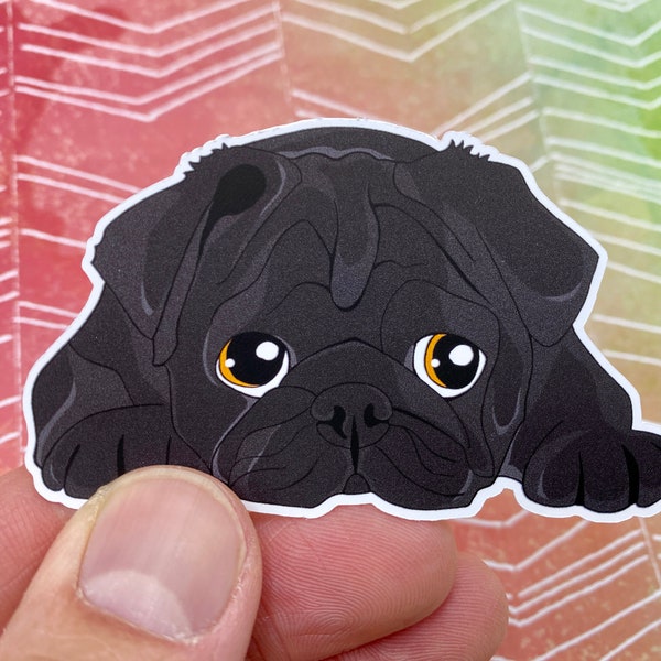 Black Pug Sticker, Pug Sticker, Dog Sticker, Dog Vinyl Sticker, Cute Sticker, Adorable Sticker, Funny Sticker, Sleeping Pug Sticker