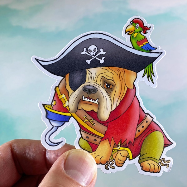 Bulldog Vinyl Sticker, Bulldog Decal Sticker, Dog Sticker, Dog Lover Sticker, Cute Sticker, English Bulldog, Funny Sticker, Pirate Bulldog