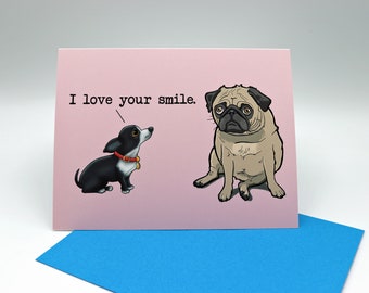 Pug dog French baguette Comic Humor by Plovetskaya Russian MODERN Postcard 