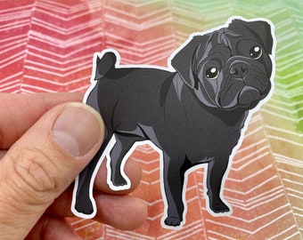Black Pug Sticker, Pug Vinyl Sticker, Dog Sticker, Pug Lover Sticker, Cute Sticker, Pug Sticker, Funny Sticker, Black Pug Gift, Pet Gift