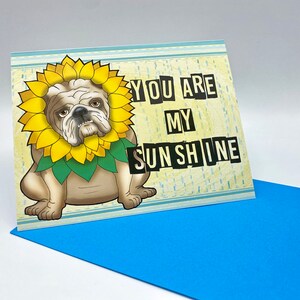 Tarjeta de felicitación, Tarjeta de perro, Tarjeta divertida, Tarjeta inspiradora de Bulldog, Tarjeta de felicitación de Bulldog inglés, Tarjeta de sol de Bulldog inglés,