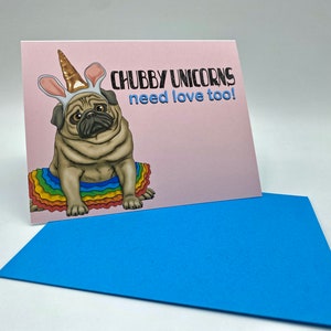 Greeting Card, Dog Card, Funny Card, Animal Lover Card, Dog Lover Card, Pug Greeting Card, Pug Lover Card, Unicorn Pug, Inspirational Card