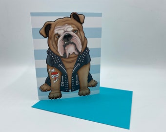 Greeting Card, Dog Card, Funny Card, Animal Lover Card, Dog Lover Card, English Bulldog Greeting Card, English Bulldog Biker Card
