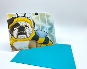 Greeting Card, Dog Card, Funny Card, Animal Lover Card, Dog Lover Card, Bulldog Greeting Card, Bulldog Lover Card, Bulldog Bee