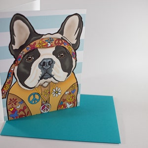 Carte de voeux, Carte de chien, Carte drôle, Carte d’amour animal, Carte d’amour de chien, carte de boule de Français, carte hippie, paix et amour