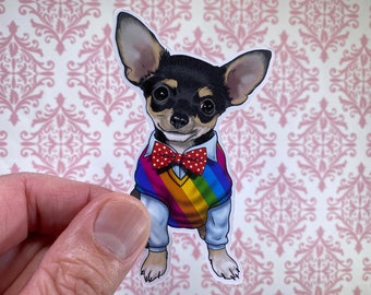Chihuahua Vinyl Sticker, Chihuahua Sticker, Funny Dog Sticker, Dog Lover Sticker, Cute Sticker, Love, Rainbow