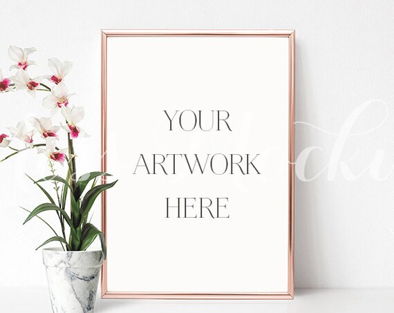 A4 Digital Rose Gold Frame Mockup Portrait Stock