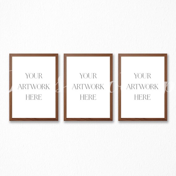 A4 Set Of 3 Digital Brown Wood Frame Mockup A4 Set Of 3 Digital Brown Wood Frame Mockup