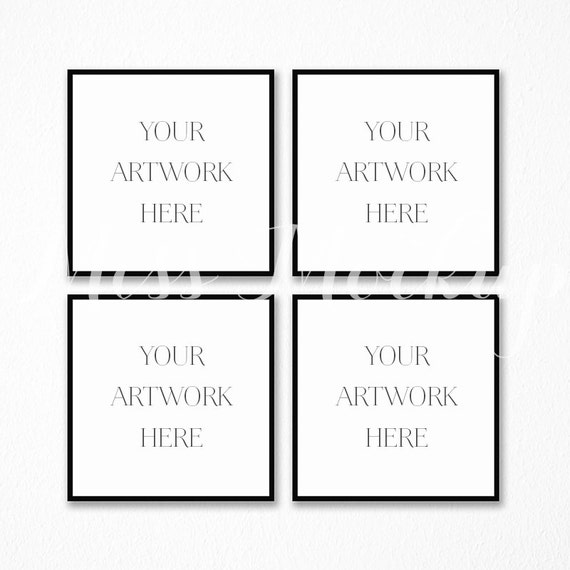 Square Set Of 4 Digital Black Frame Mockup Stock