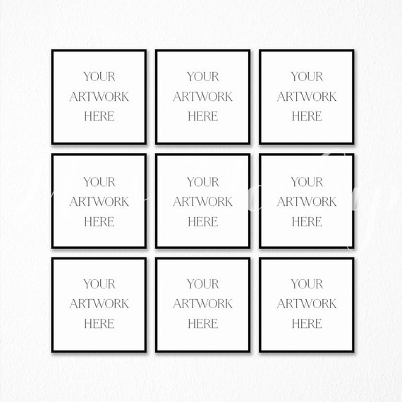 Square Set Of 9 Digital Black Frame Mockup Stock Square Set Of 9 Digital Black Frame Mockup Stock