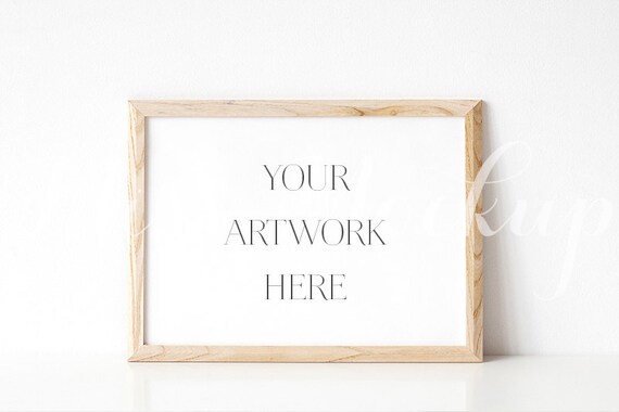 5x7 Digital Natural Wood Frame Mockup Landscape Stock Photo